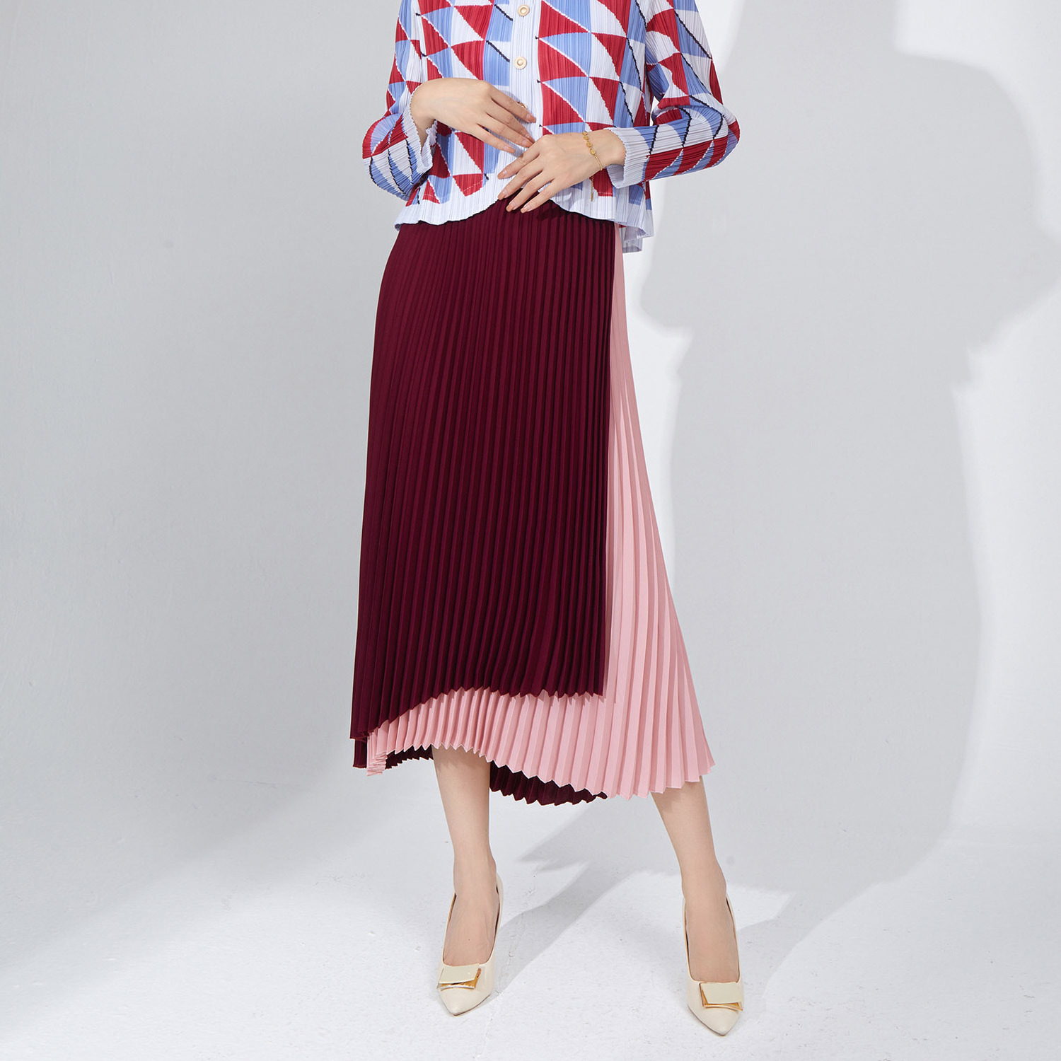 Wholesale New Fashion Asymmetrical A-line Skirt Fall New Arrival High Waist Slimming And Pleated Midi Skirt