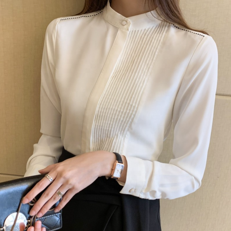 Wholesale New Long Sleeve Chiffon Blouse Shirt Tops  Stand Collar Office Women Blouses Blusa