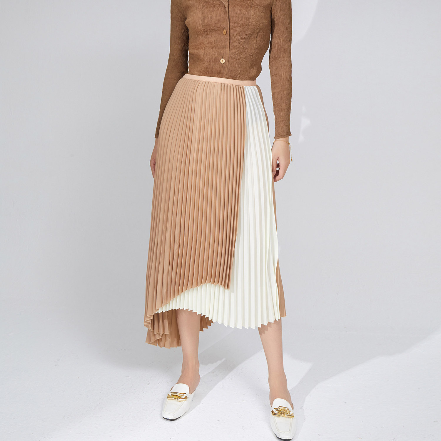 Wholesale New Fashion Asymmetrical A-line Skirt Fall New Arrival High Waist Slimming And Pleated Midi Skirt