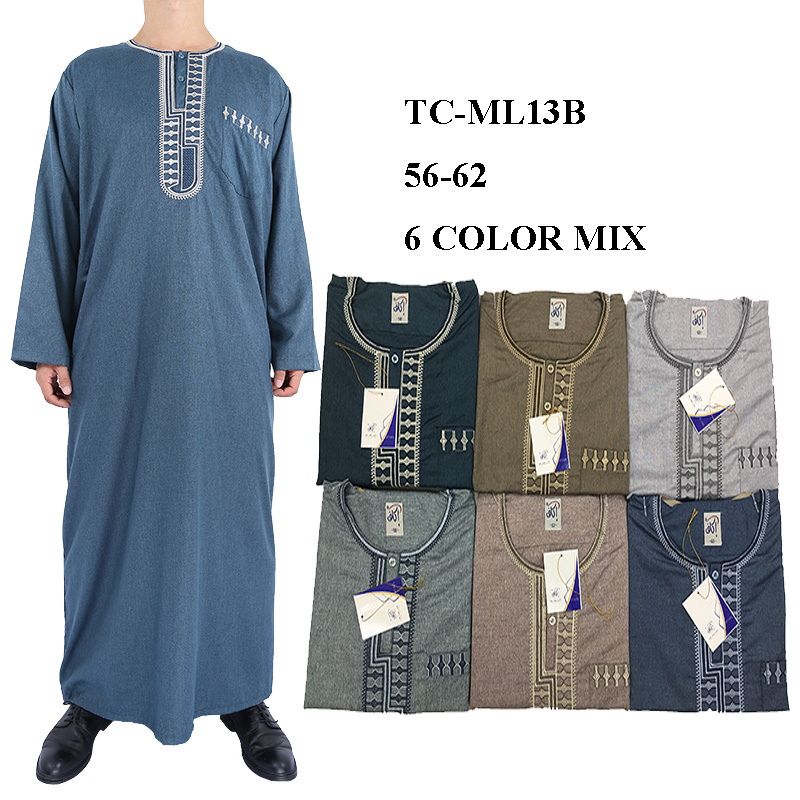 Muslin Wholesale Cotton Material Morocco Style Long Sleeve Mens Robe Thobe Islamic Clothing Abaya For Men