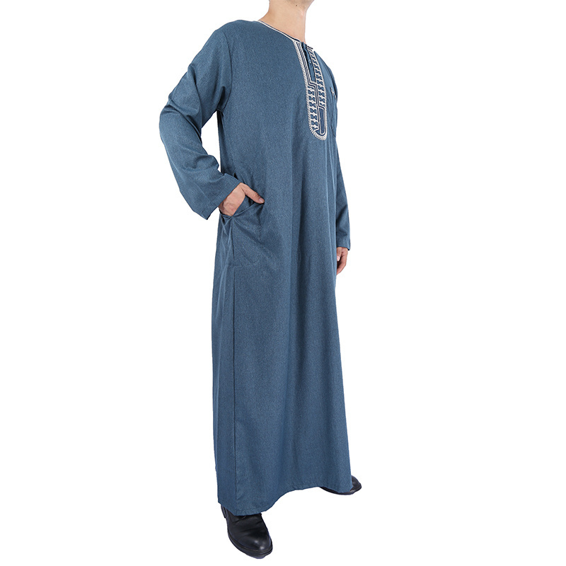 Muslin Wholesale Cotton Material Morocco Style Long Sleeve Mens Robe Thobe Islamic Clothing Abaya For Men