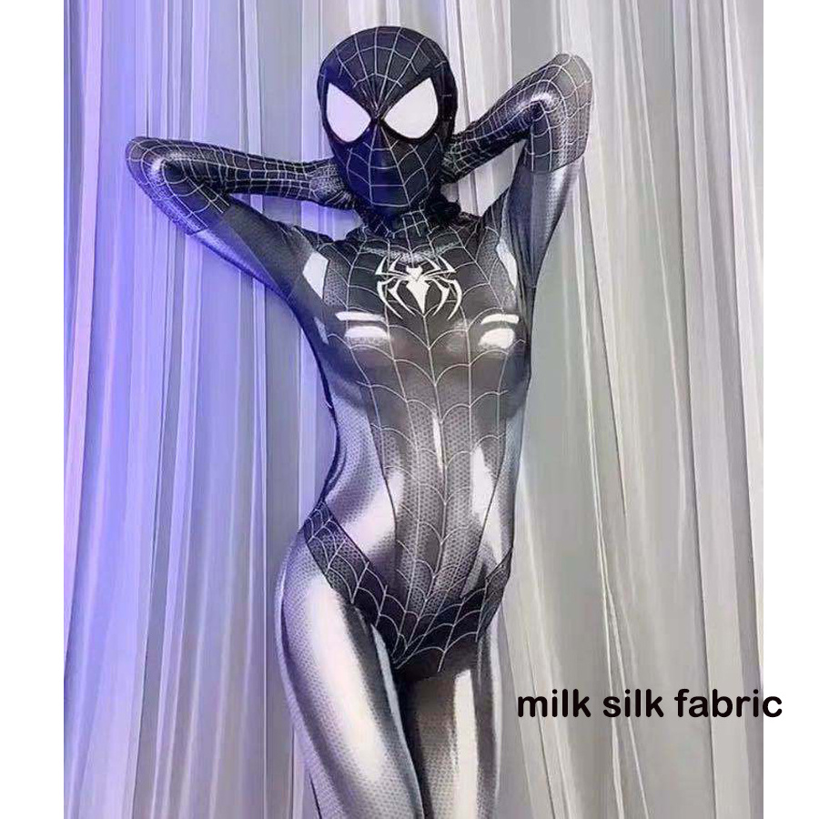 New Halloween Adult Women Party Anime Cosplay Spiderman Costume Milk Silk Fabric Cat Sexytights Bodysuit Spiderman Women Costume