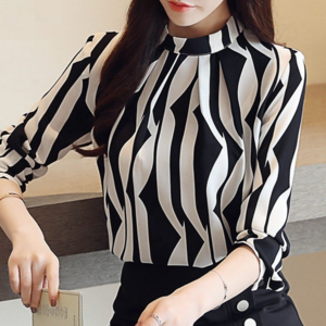 New Fashion Woman Striped Chiffon Blouse Long Sleeve Women Shirts Office Work Wear Ladies Tops Blusas Femme 6517#