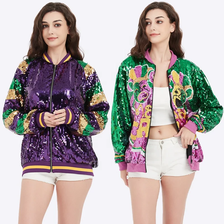 Wholesale Hot Design Stock New Orleans Mardi Gras Apparel Clothing Sequin Jackets Mardi Gras Apparel For Women