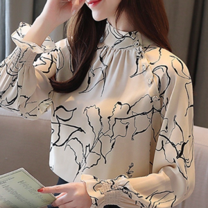 2023 Long Sleeve Office Lady Women Blouses Shirts White Flower Print Chiffon Women Tops With Button Blusas Mujer De Moda B985