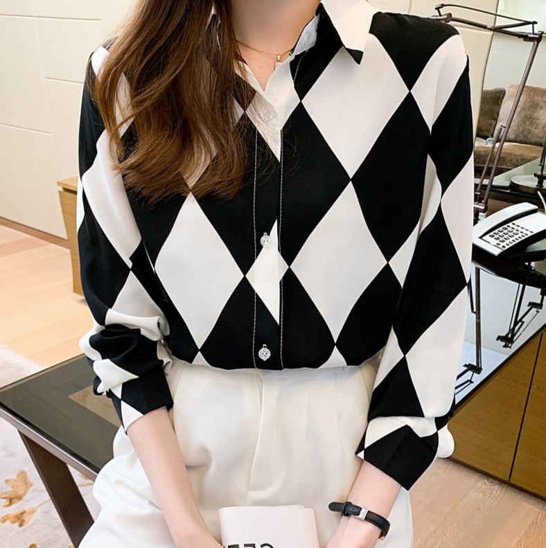 Wholesale Blouse Woman Summer Autumn Fashion Button Long Sleeve Shirts For Women 2022 White Casual Print Tops Femme