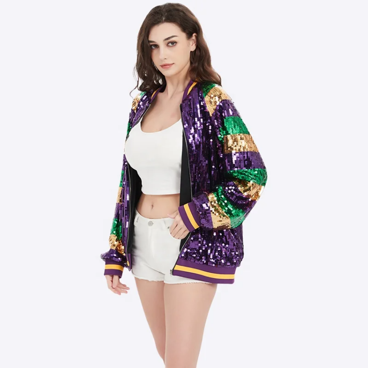 Wholesale Hot Design Stock New Orleans Mardi Gras Apparel Clothing Sequin Jackets Mardi Gras Apparel For Women