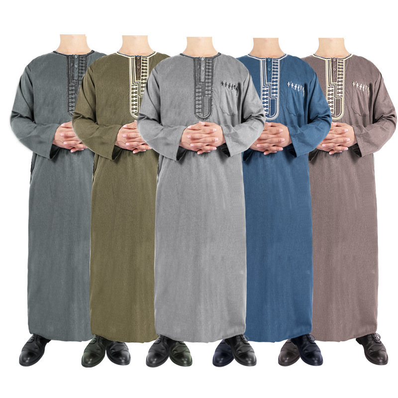 Muslin Wholesale Cotton Material Morocco Style Long Sleeve Mens Robe Thobe Islamic Clothing Abaya For Men