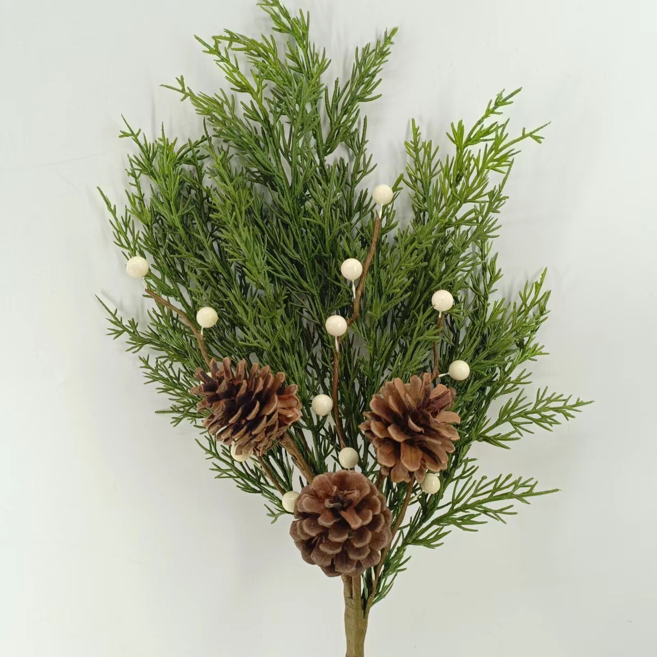 Wholesale Artificial cedar cypress leaves white Berry stems Leave Mix Artificial Stems