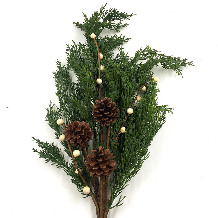 Wholesale Artificial cedar cypress leaves Green Berry Branch Leave Mix Artificial Bunch