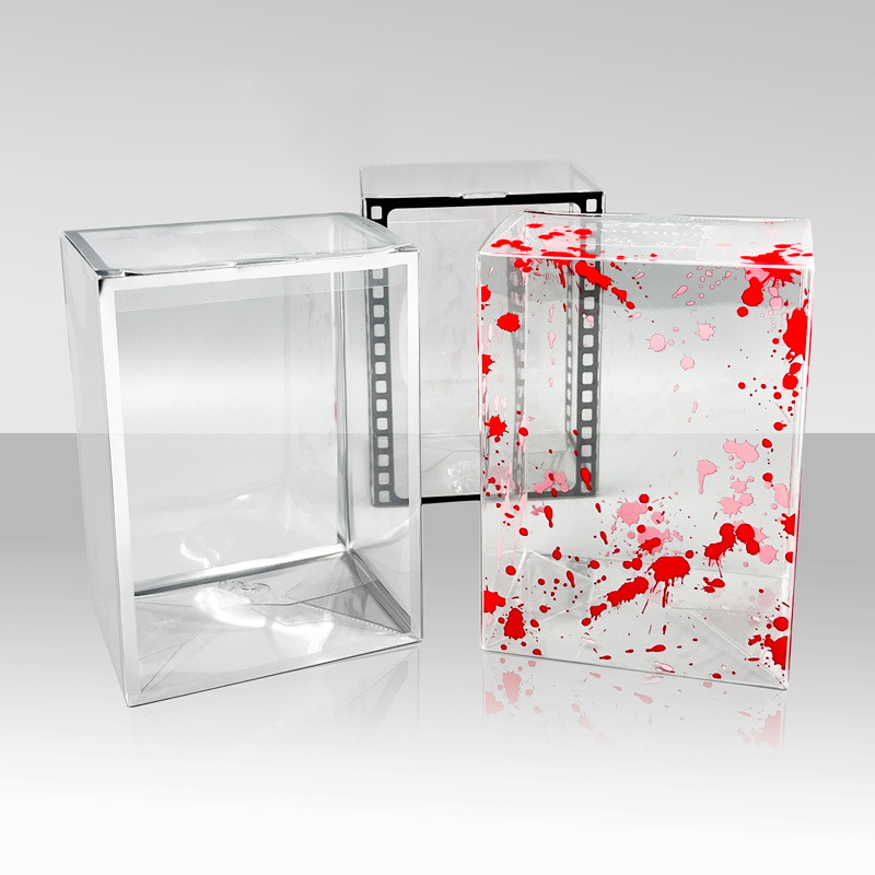 Hot sale 4 Inch Funko Pop  Protector Red Printing Plastic clear Box Blood Splattered Toy Packaging With Auto Bottom