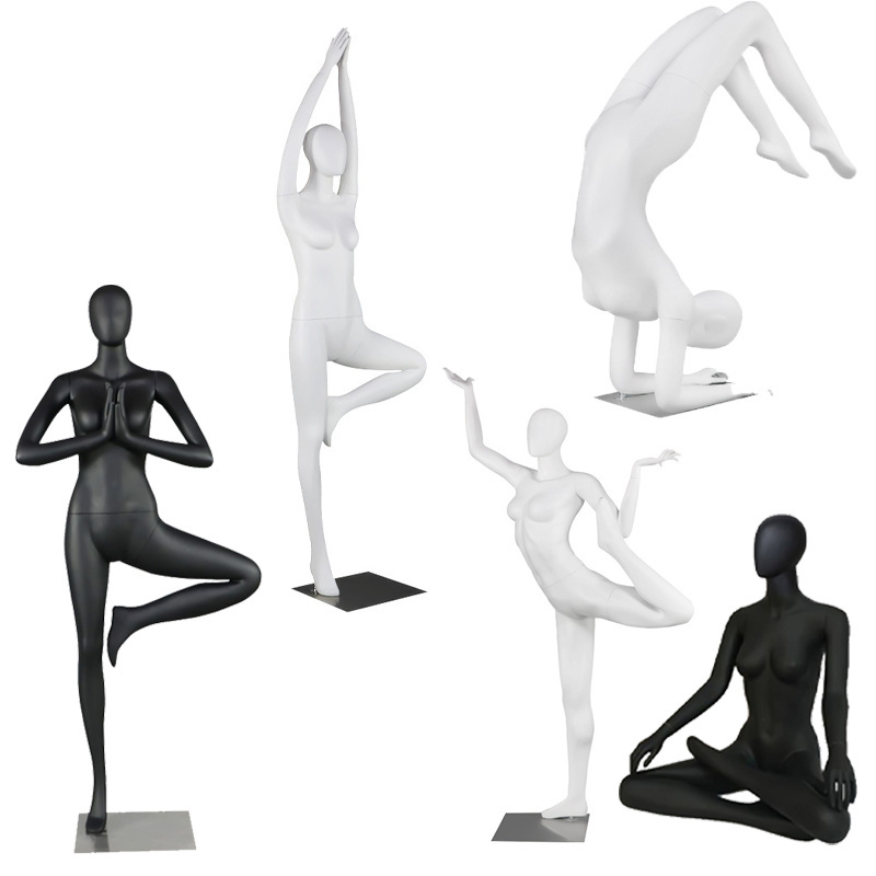 Kainice Wholesale Black Fiberglass Mannequin Display Stand Tripod Athletics Yoga Curvy Thick Full Body Mannequin