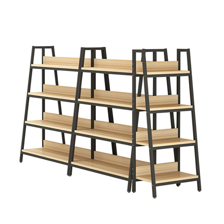 Kainice Wooden Double Sides Grocery Shelf Display Racks Cosmetic Store Shelf Metal Supermarket Shelves For Retail Store