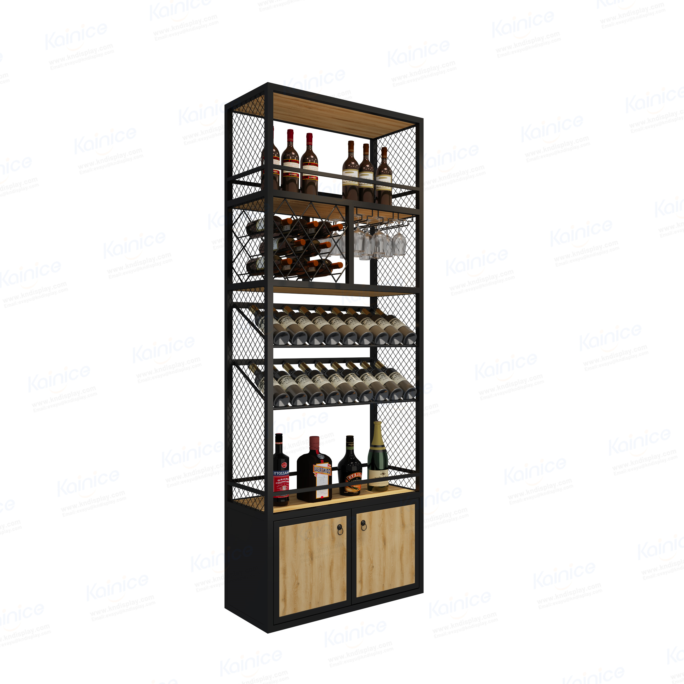 Kainice wine glass storage wooden standing cabinet with unique style stackable wine display rack support with glass holder