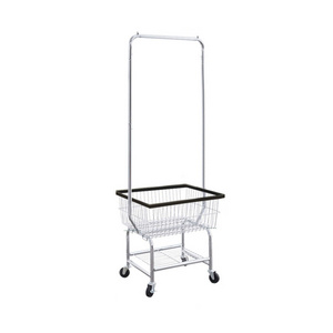 Kainice white Laundry Hamper Basket Butler Cart Commercial Laundry Cart Rolling Wheels with Hanging Rack