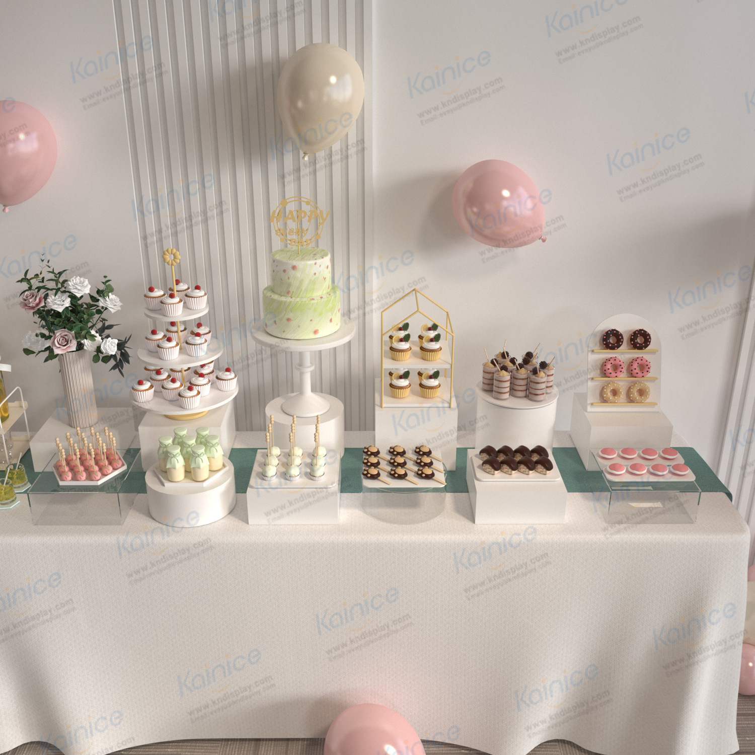 Kainice Wedding Furniture Square Cube Display Rack Pedestal Stands Food Display Cubes Gold White Cylinder Plinths For Event