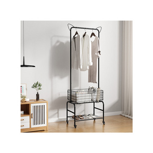 Kainice 3 Tier Metal Pole Rack Hanging Bar Laundry Cart Garment Rack Clothing Display Rack With Basket Storage