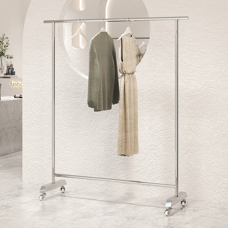 Kainice Floor-To-Ceiling Adjustable Stand Mobile Clothes Rail With Wheel Clothing Shop Stainless Steel Display Rack