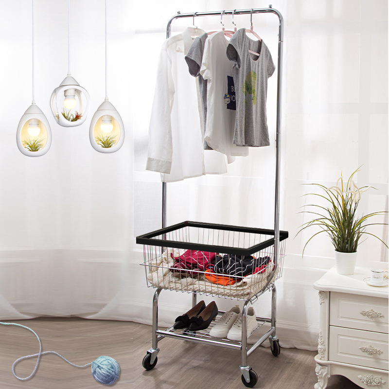 Kainice Hot sales Laundry Hamper Basket Butler Cart with Wheels and Hanging Rack