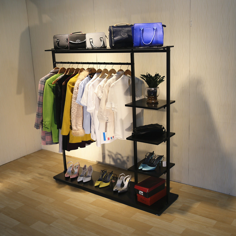 Kainice Customized boutique furniture retail store clothing Floor standing Black Metal garment racks stand for clothes