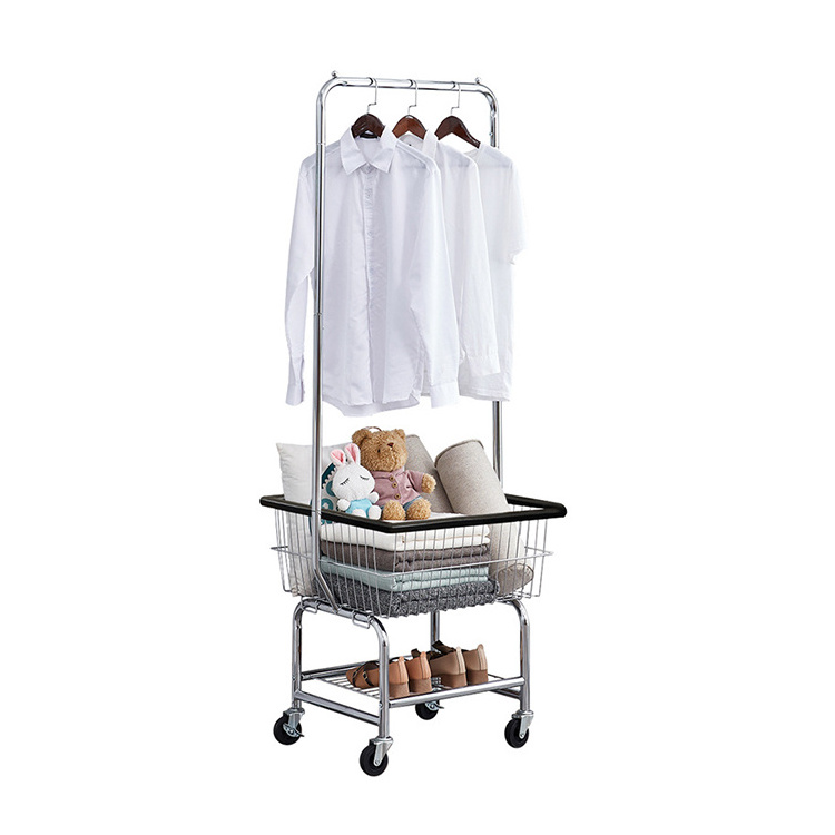 Kainice Wholesale Large Capacity Metal Laundry Cart Hamper Single Pole Laundry Basket With Wheels