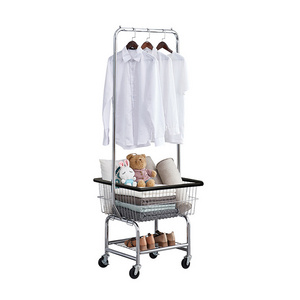 Kainice Wholesale Large Capacity Metal Laundry Cart Hamper Single Pole Laundry Basket With Wheels