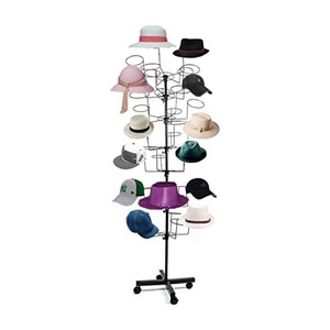 Kainice Customized 7 Tier Modern Floor Rack Rotating Free Standing Headwear Wig Rack Metal Wig Stand Hat Baseball Display Rack