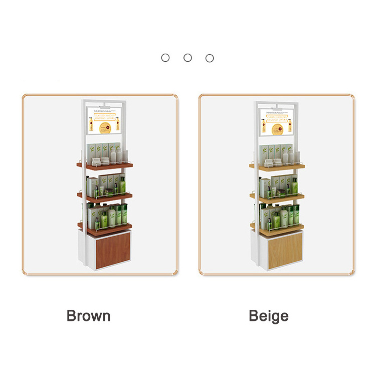 Kainice High quality cosmetic display case double sided wooden cosmetic stand display shop racking display for skincare product