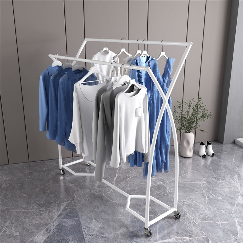 Kainice Fashion Double rods Gold Heavy Duty Clothes Rack Golden Clothing Hanger Display Stand Garment Racks with wheels