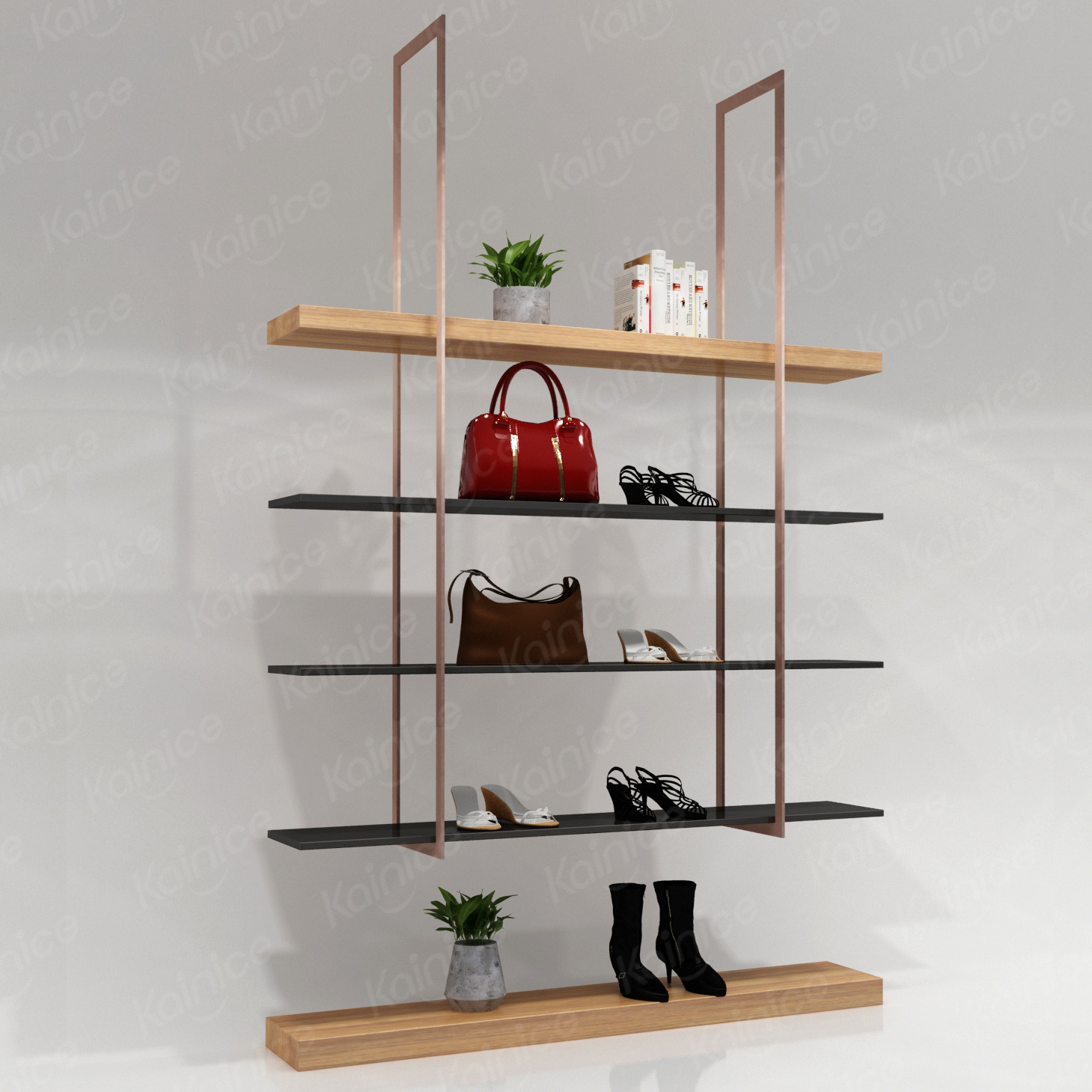 Kainice wholesale furniture decoration display rack bags shelves metal for retail shoes store interior design ideas