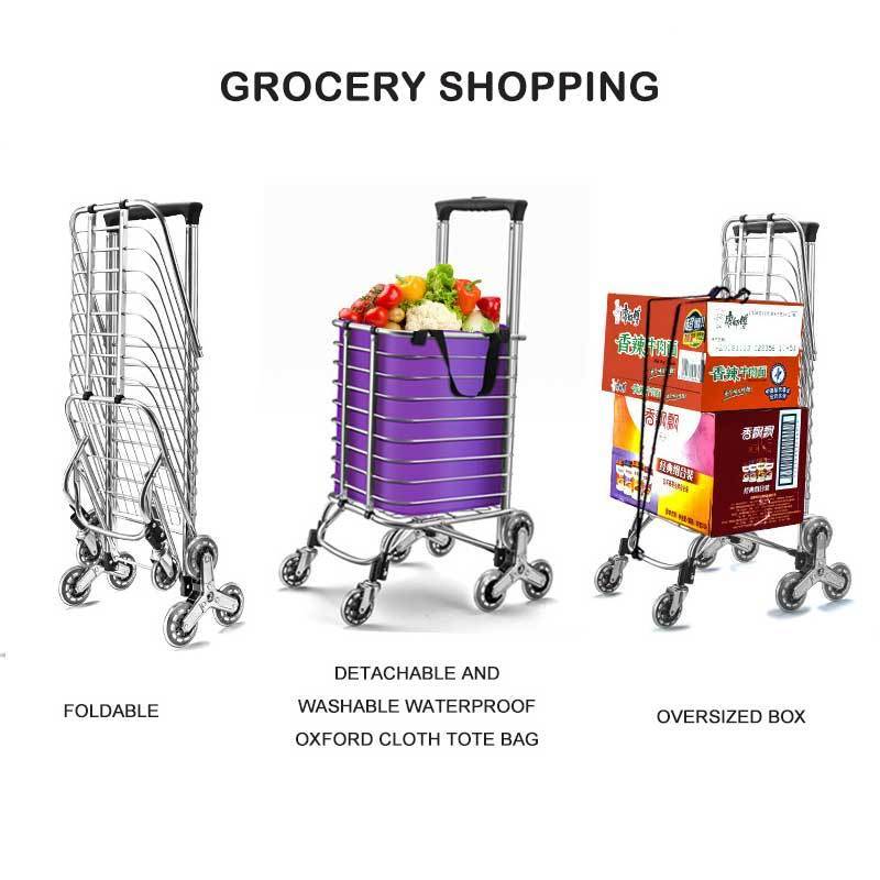 Kainice Foldable Grocery Shopping Cart 8 wheels grocery trolley bag climb stair shopping trolley cart