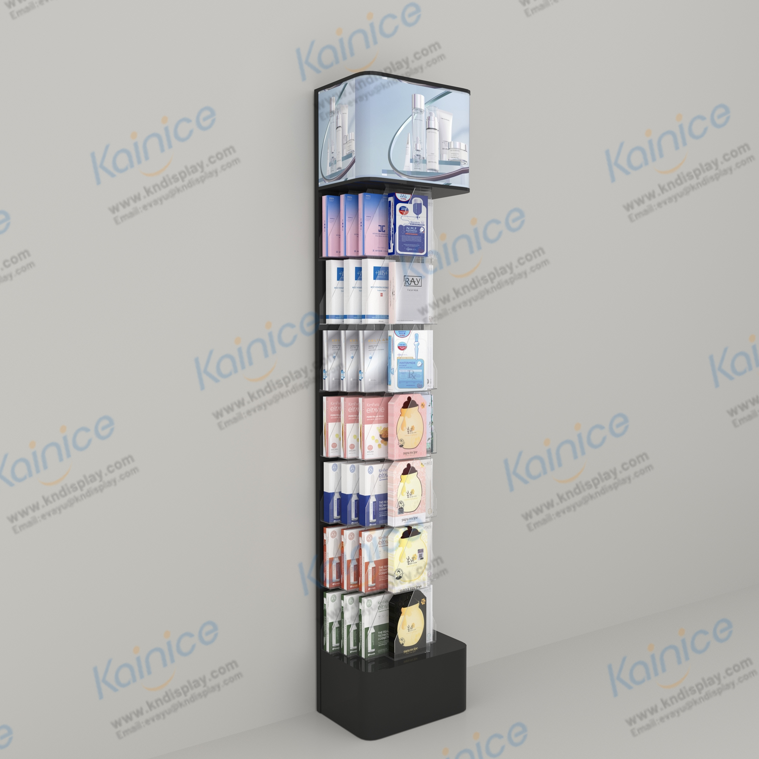 Kainice led light for nail polish shelf racks for skincare display shelves metal wooden floor rack nail polish display stand