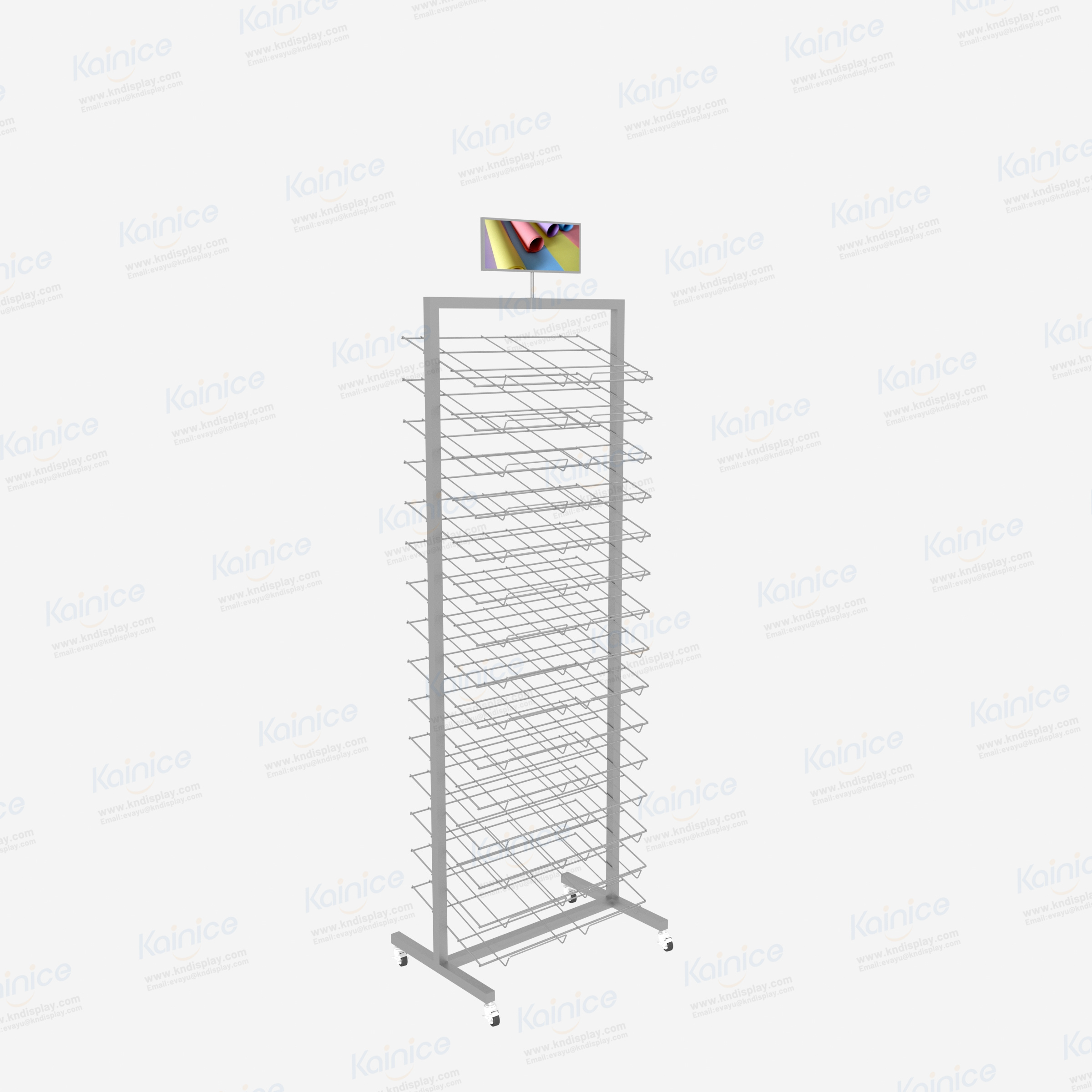 Kainice rotating 360 degree mesh wire posts stacking rack small storage trolley round outdoor magazine newspaper display rack