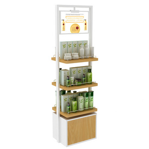 Kainice High quality cosmetic display case double sided wooden cosmetic stand display shop racking display for skincare product