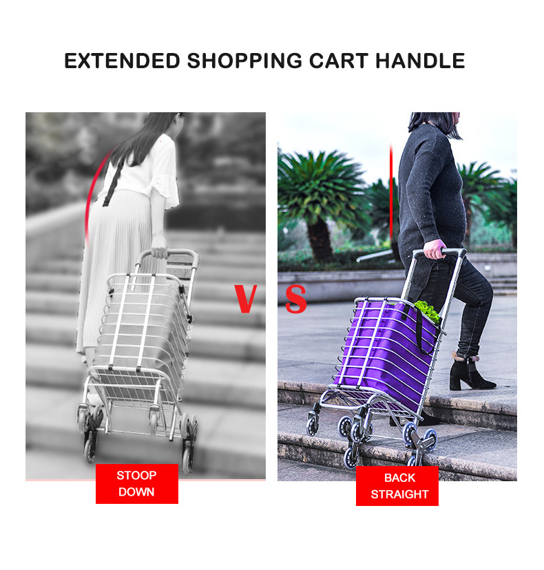 Kainice Foldable Grocery Shopping Cart 8 wheels grocery trolley bag climb stair shopping trolley cart