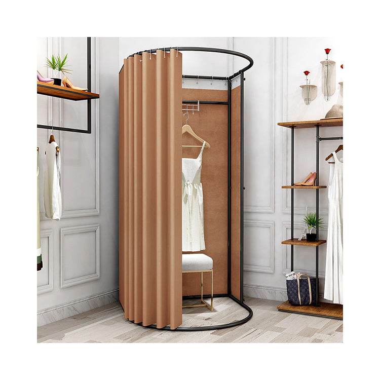 Kainice Boutique Metal Dressing Room Fitting Room Furniture Golden Black Square Portable Changing Room for Clothing Store