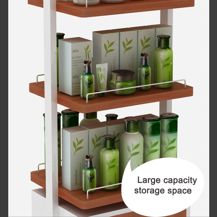 Kainice High quality cosmetic display case double sided wooden cosmetic stand display shop racking display for skincare product