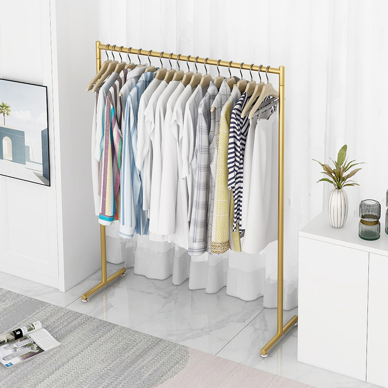 Kainice fashion design heavy durty cloth store gold metal display rack bedroom floor hanging rail shelves coat stand