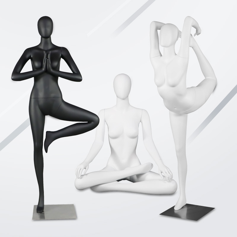 Kainice Wholesale Black Fiberglass Mannequin Display Stand Tripod Athletics Yoga Curvy Thick Full Body Mannequin