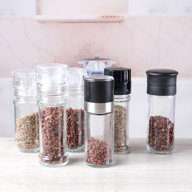 High quality Eco-friendly 180ml glass sea salt pepper grinder spice grinding with stainless steel top, Salt And Pepper Mill