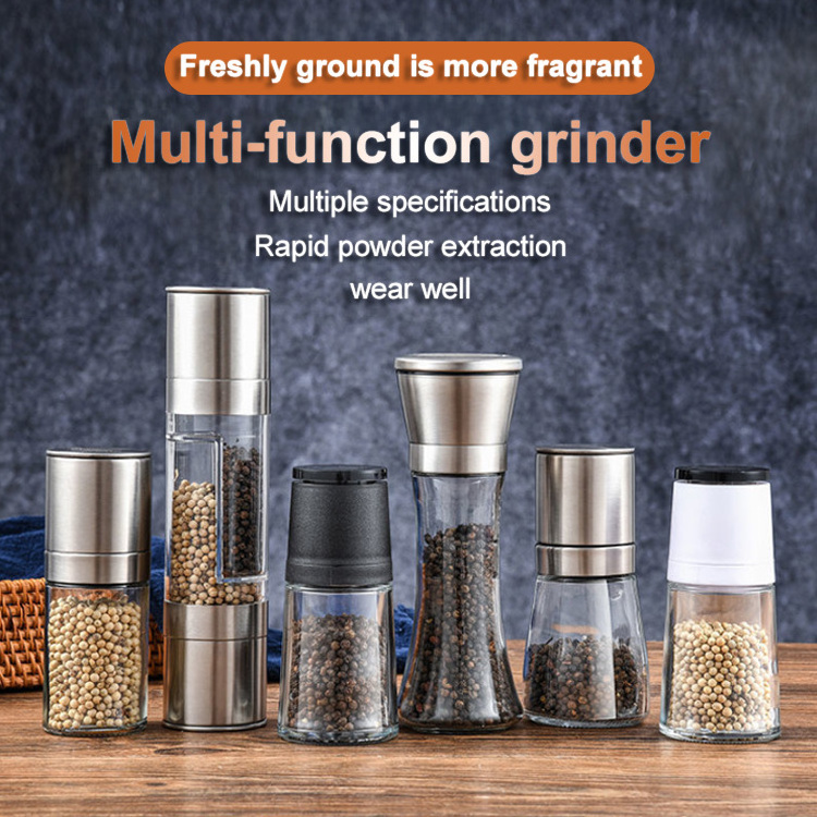 High quality Eco-friendly 180ml glass sea salt pepper grinder spice grinding with stainless steel top, Salt And Pepper Mill