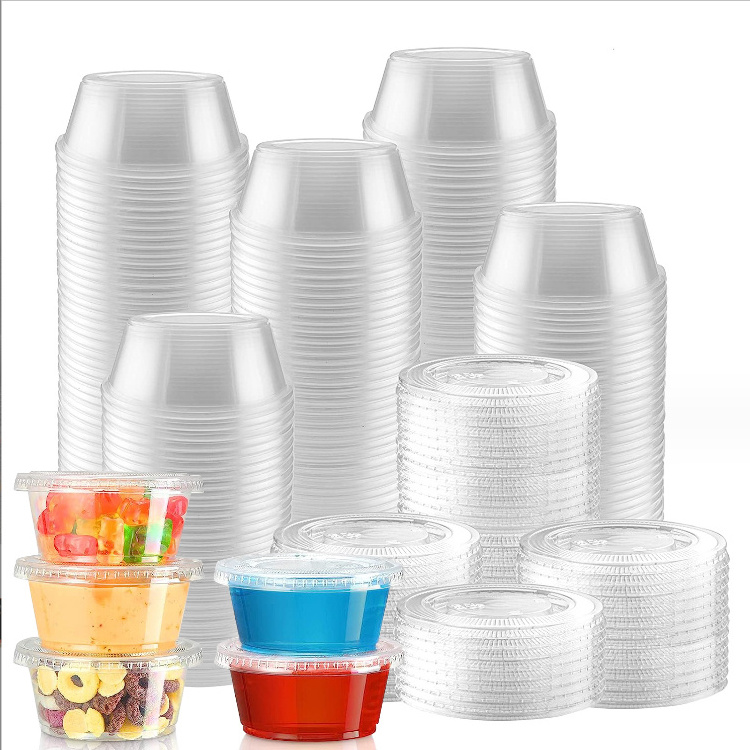 disposable 3.5 oz transparent mini plastic cups for dessert pudding portion condiment takeout cups with Lids, jello shot cups