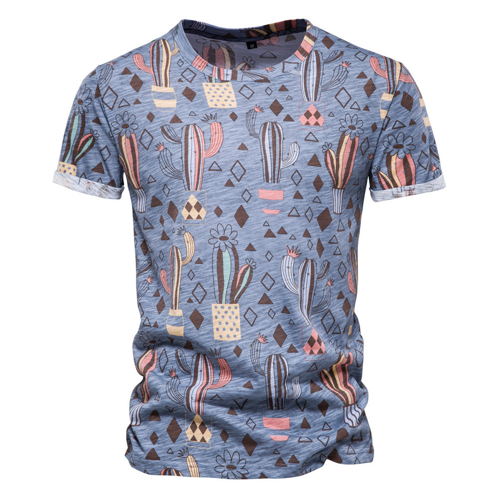 2022 Cactus Print Hawaii T Shirts for Men Cotton Classic Overrun Stock Short Sleeve T Shirt For Summer