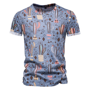 2022 Cactus Print Hawaii T Shirts for Men Cotton Classic Overrun Stock Short Sleeve T Shirt For Summer