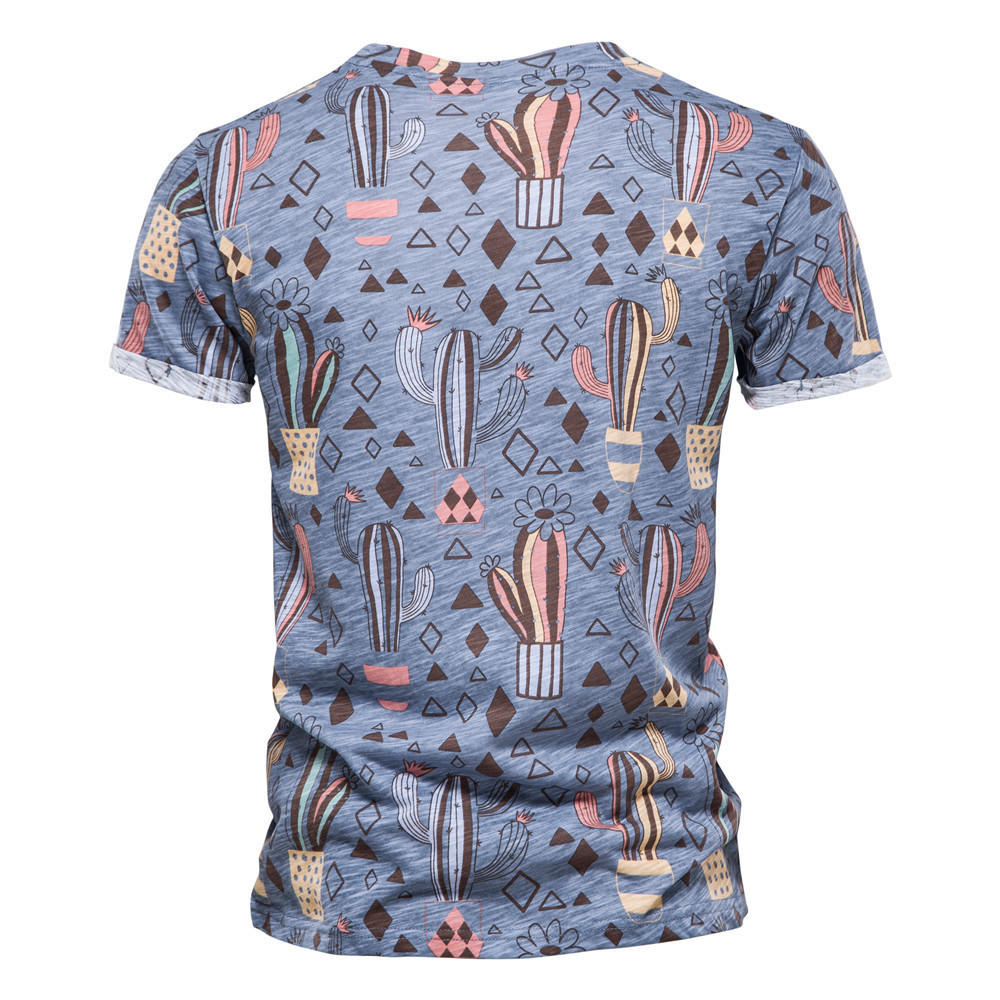 2022 Cactus Print Hawaii T Shirts for Men Cotton Classic Overrun Stock Short Sleeve T Shirt For Summer