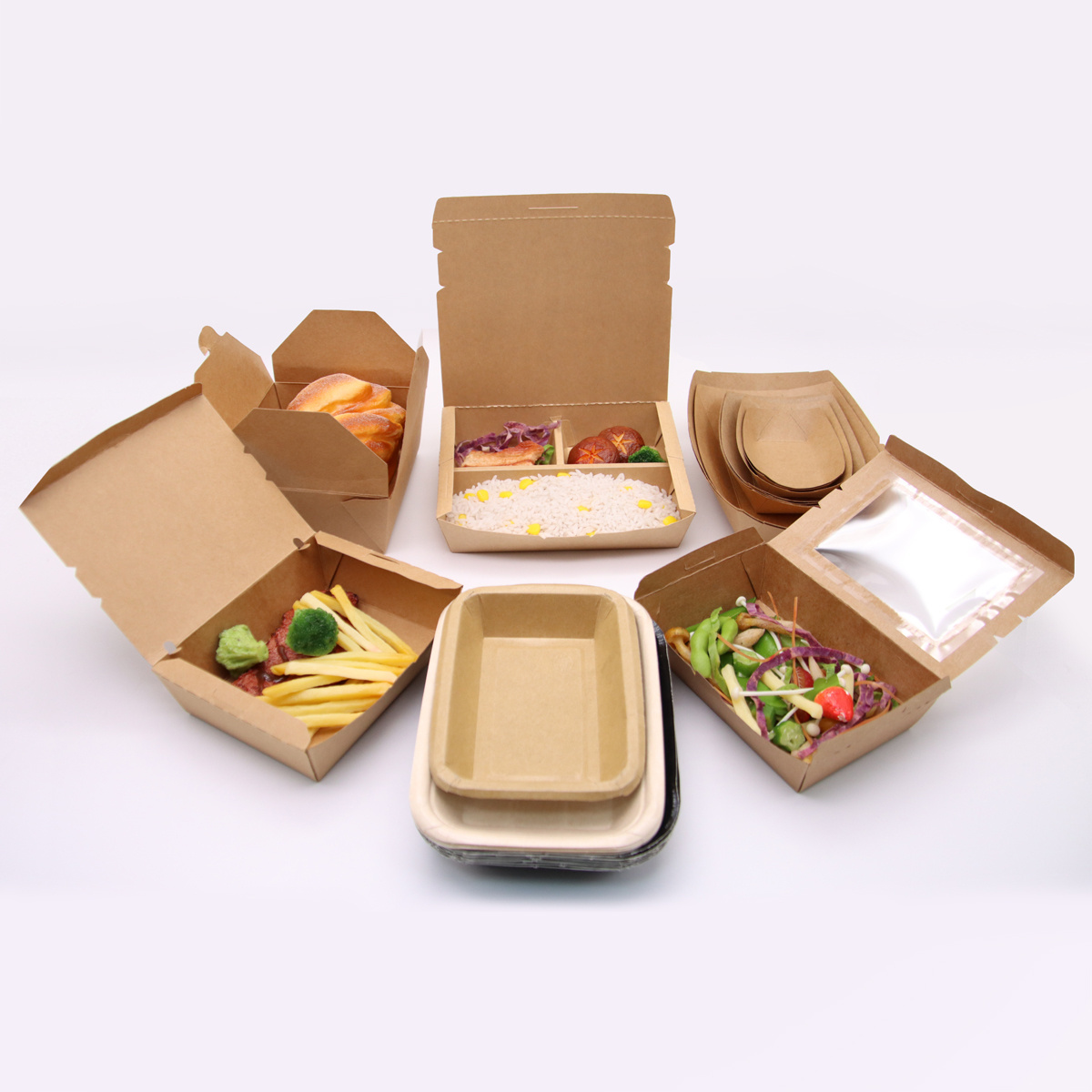 Chinese disposable restaurant take out kraft paper packaging fast food salad hamburger container box