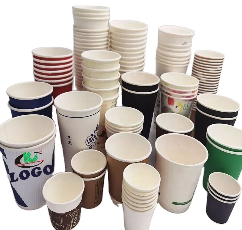 Custom printed logo 6oz 7oz 9oz 12oz 16oz 24oz 32oz black disposable paper hot coffee beverage cup