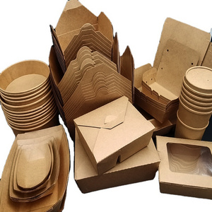 Chinese disposable restaurant take out kraft paper packaging fast food salad hamburger container box