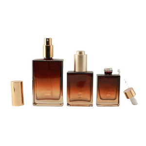 30ml 50ml 100ml Brown Square Glass Perfume Bottle with Gold Atomizer Sprayer Cosmetic Perfume Square Bottle