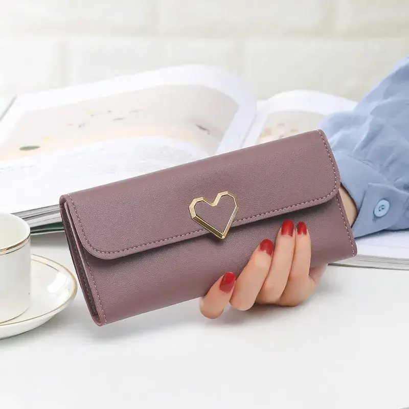 Wholesale Heart Long Women's Wallet Multi-position Buckle Mobile Phone Card Purse And Handbags